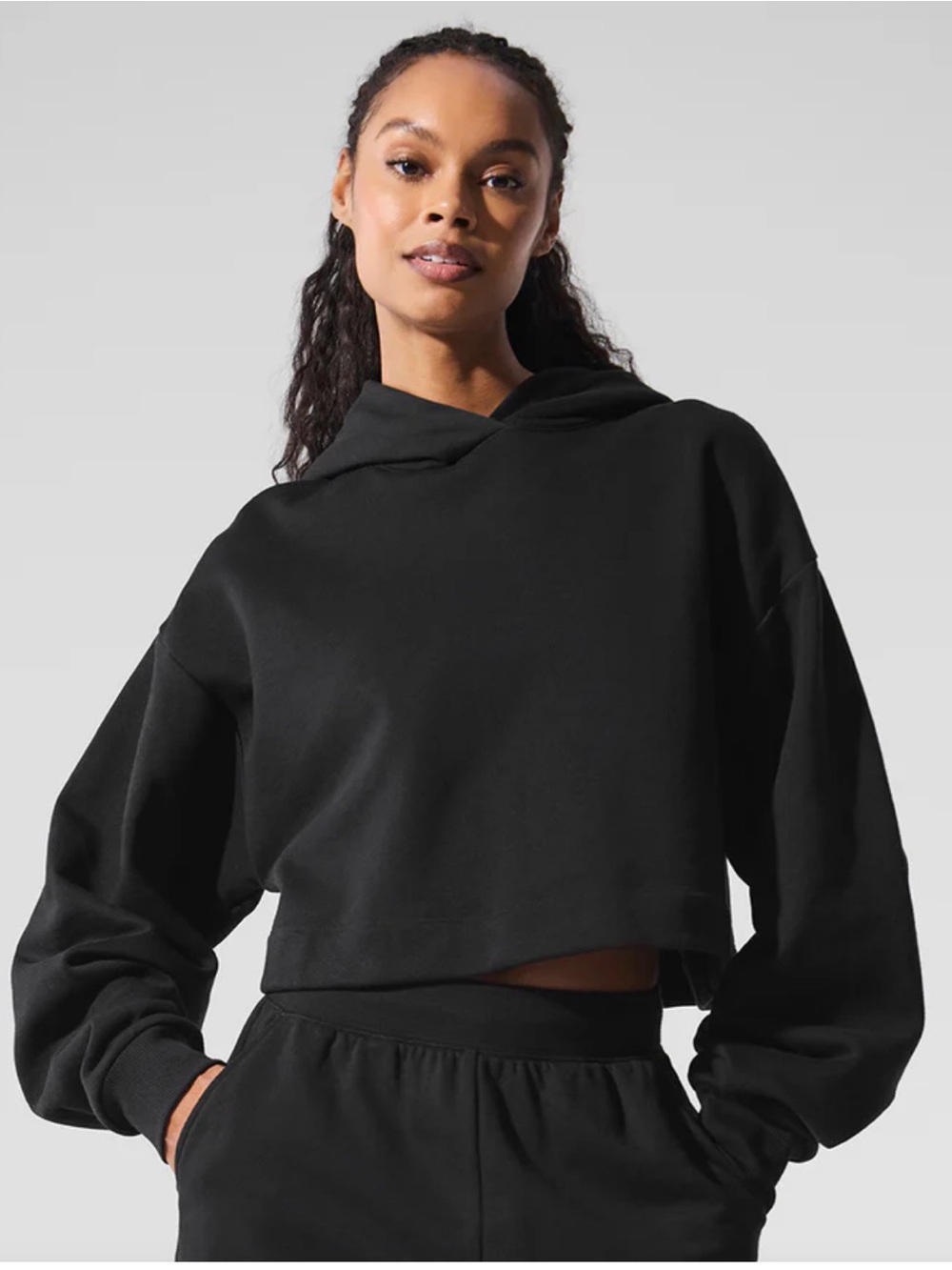 ALO Yoga Black Bae Cropped Hoodie